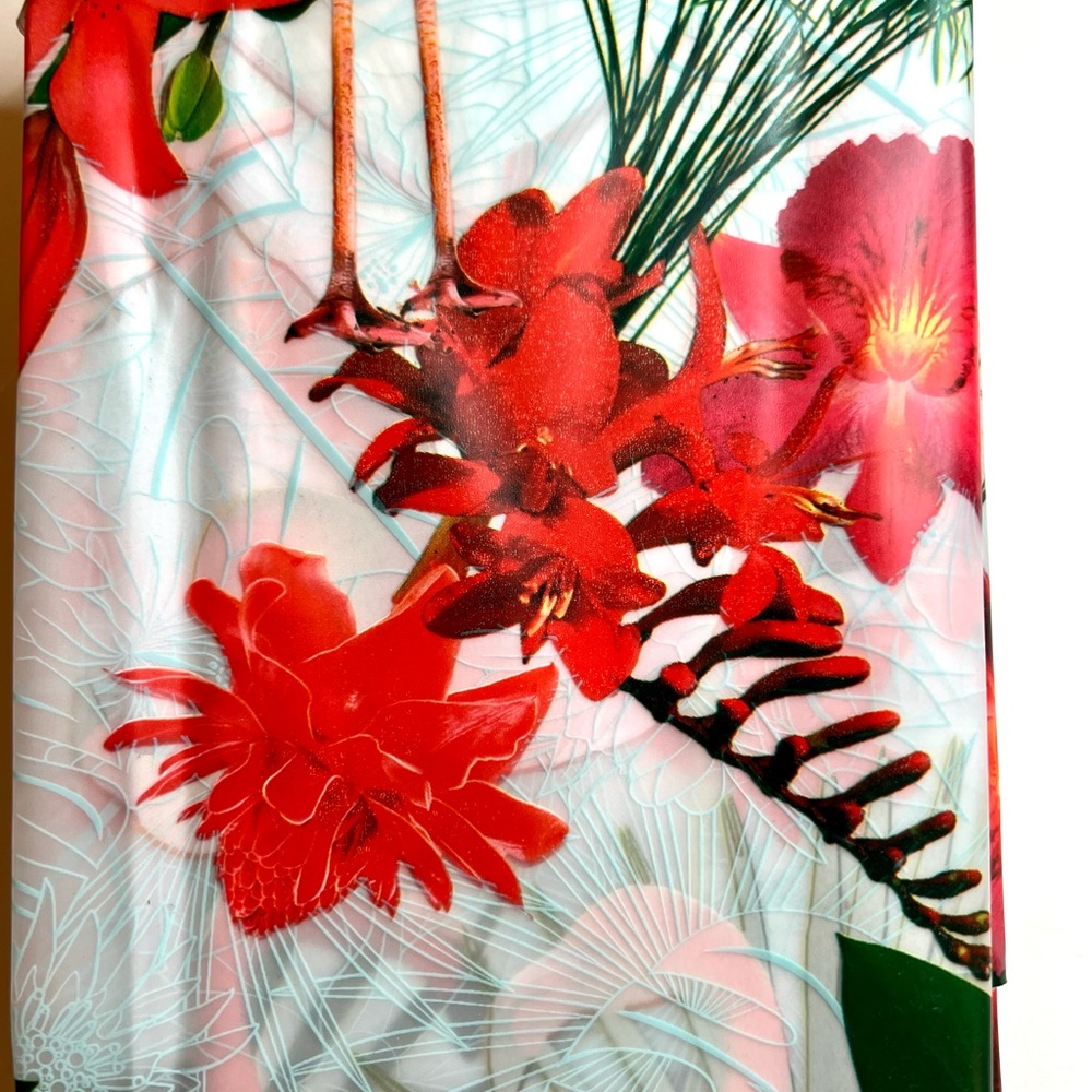 Flamingos & Tropical Flowers Peva Shower Curtain Hibiscus Orchids Bright Red - Picture 9 of 14